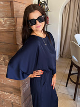 Washed Poly Silk Bubble Top - Navy