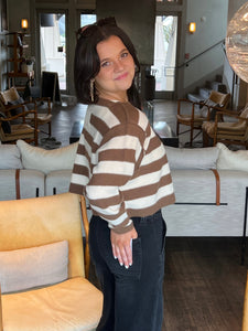 Must Have Stripe Crop Sweater - Brown