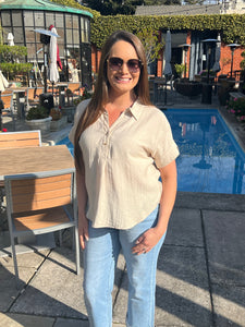 So Fine Short Sleeve Top - Oatmeal