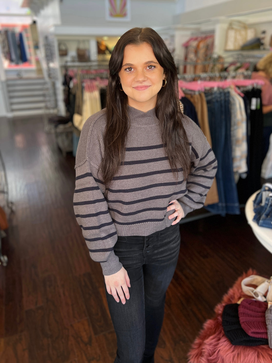 Easy Lover Stripe Sweater - Charcoal