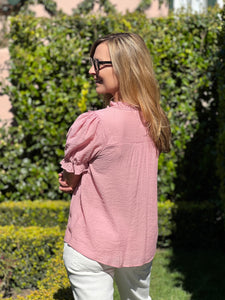 Romantic Style Puff Sleeve Top - Pink