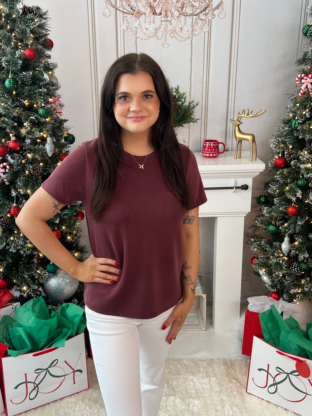 Cupro Crew Top - Maroon