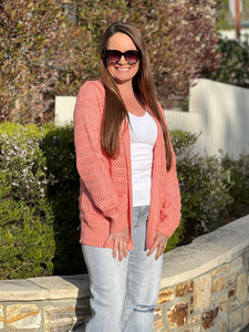 The Crochet Pocket Cardigan - Peach