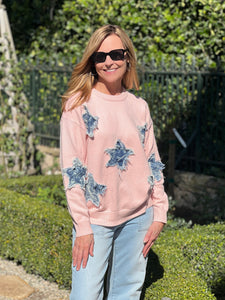 PInk Denim Star Sweater