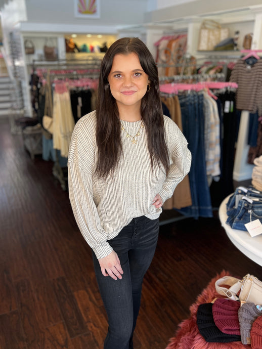 Marled Ribbed Knit Top - Oat