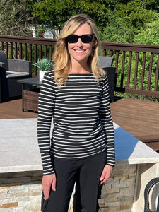 Long Sleeve Boat Neck Top - Black