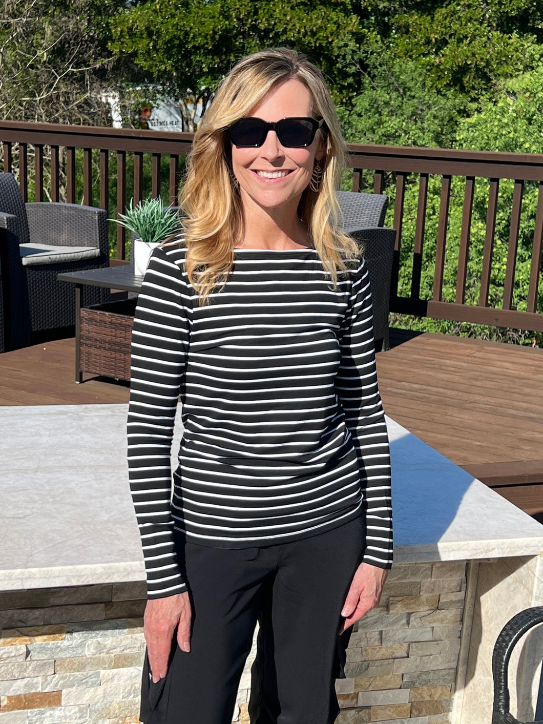 Long Sleeve Boat Neck Top - Black