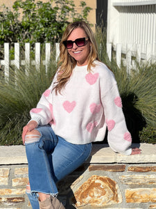 Sweet Love Heart Sweater - Pink