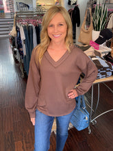 Textured Ribbed Knit Top - Brown