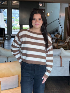 Must Have Stripe Crop Sweater - Brown