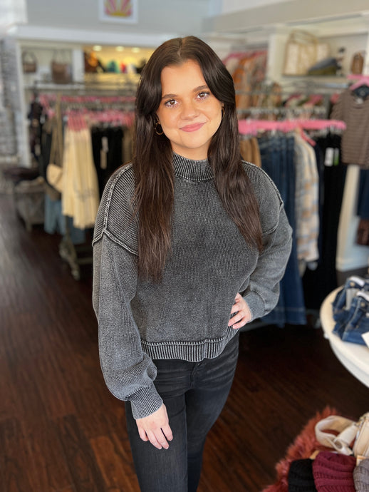 Vintage Ribbed Mock Sweater - Charcoal