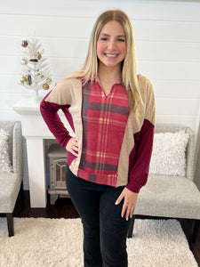 Playful Days Plaid Top - Red Pullover
