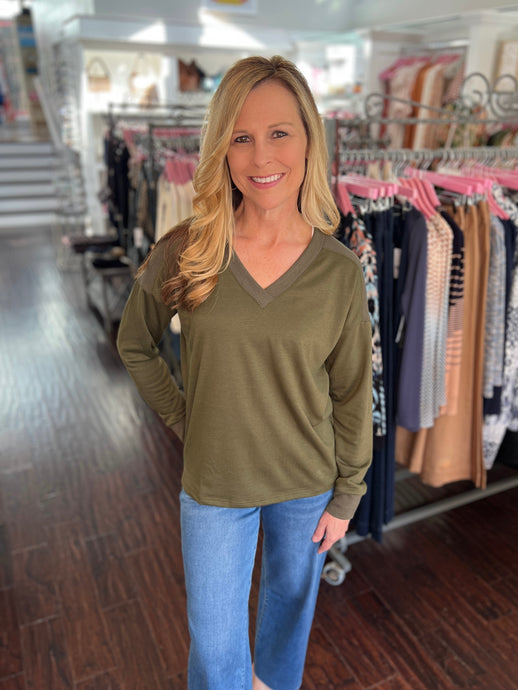 All I Want V-Neck Top - Olive