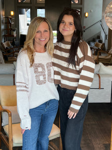 Must Have Stripe Crop Sweater - Brown