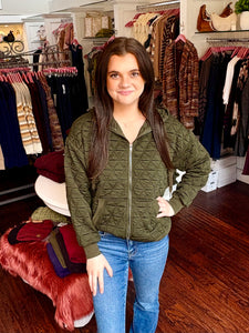 Quilted Comfort Zip Jacket - Dark Olive