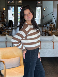 Must Have Stripe Crop Sweater - Brown