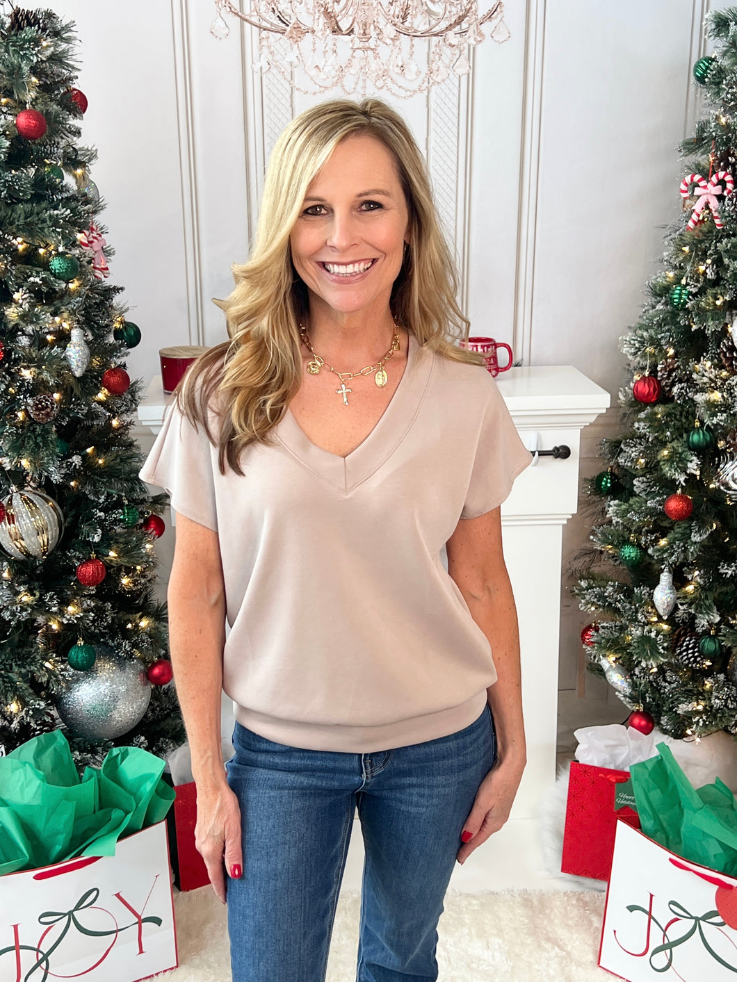 Cupro V-Neck Taupe Top