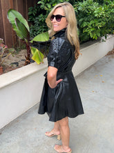 Eyelet Sleeve Cutout Faux Leather Dress - Black