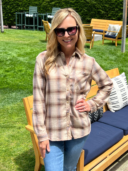 Plaid Essential Button Top