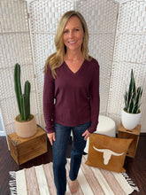 V-Neck Long Sleeve Shirring Top - Maroon