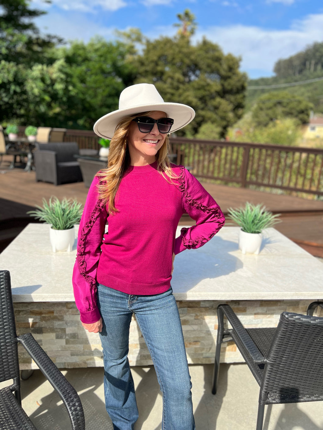 Have Mercy Ruffle Sweater - Magenta