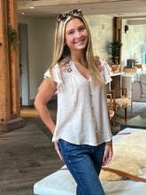 Floral Detail Embroidered Top - Khaki
