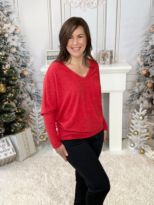 The Butter V-Neck Top - Red