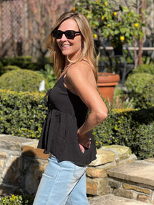 Strappy Smocking Tank - Black