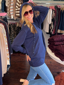 Soft On You Hoodie w/ Sequin Tie - Navy