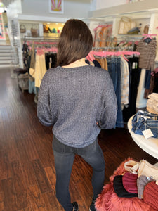 Marled Ribbed Knit Top - Navy