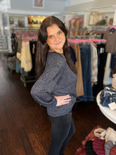 Marled Ribbed Knit Top - Navy