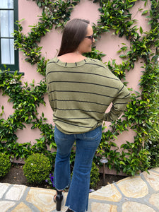 Light Duty Stripe V Sweater - Olive