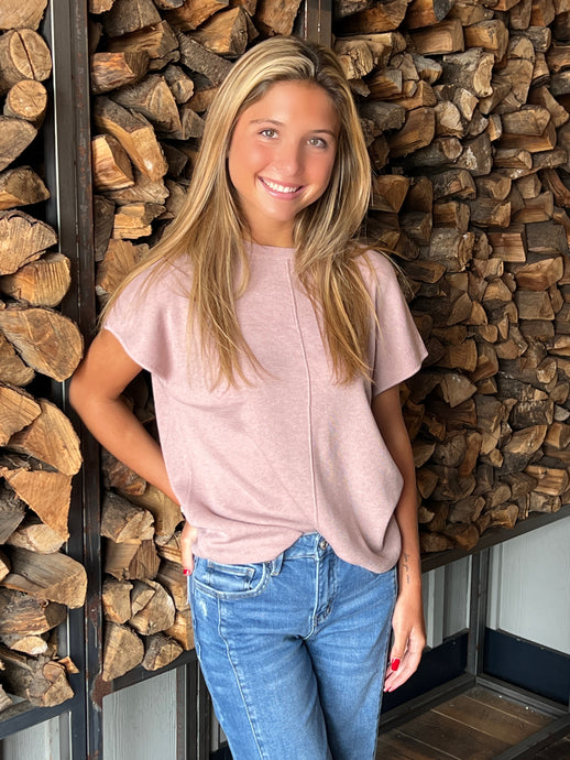 Center Seam Cap Sleeve Sweater - Mauve