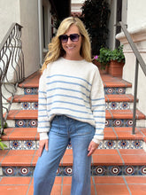 Ribbed Blue and Oat Stripe Sweater