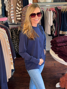 Soft On You Hoodie w/ Sequin Tie - Navy