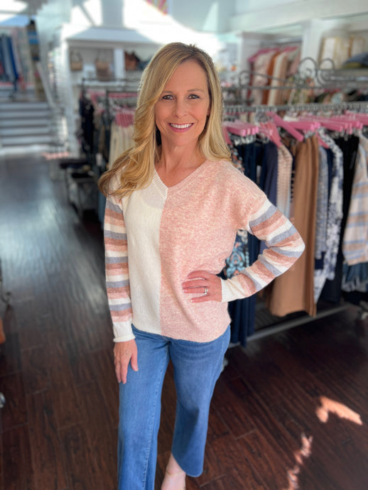 Mixed Blessings Block Sweater - Blush