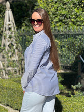 Tab Sleeve Stripe Blouse - Blue Stripe
