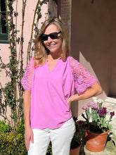 Tell Me More Lace Sleeve Top - Pink