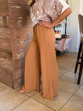 Textured Solid Side Slit Pant - Camel