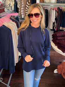 Soft On You Hoodie w/ Sequin Tie - Navy