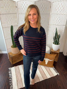 Drop Shoulder Navy/Burg Stripe Sweater
