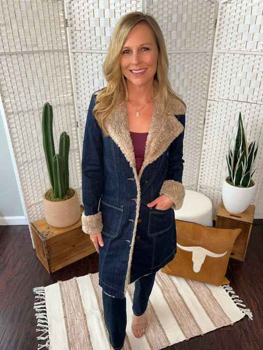 Sherpa Trimmed Denim Coat