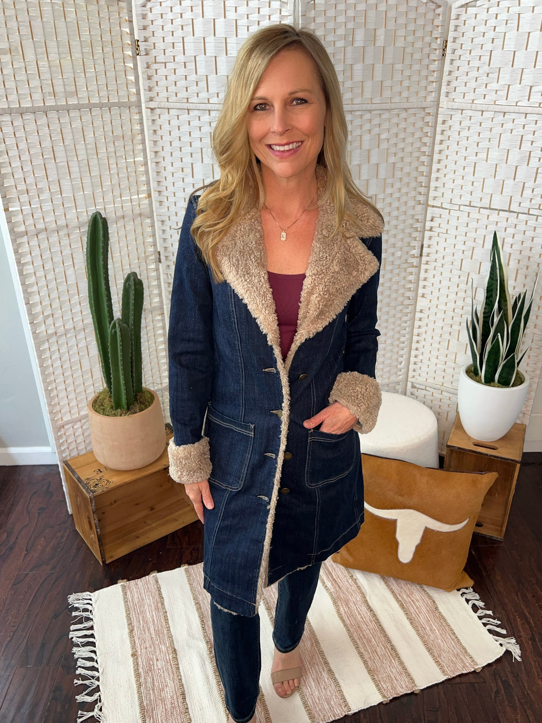 Sherpa Trimmed Denim Coat