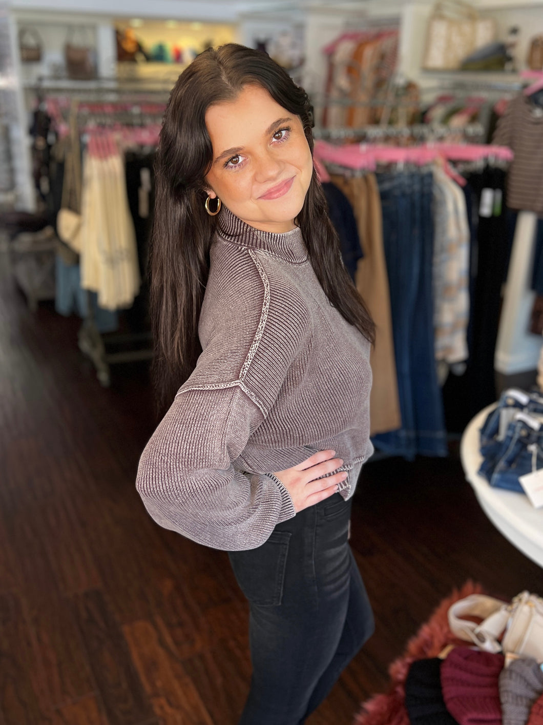 Vintage Ribbed Mock Sweater - Plum