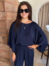 Washed Poly Silk Bubble Top - Navy