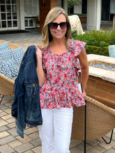 Floral Pink Multi Flutter Sleeve Top