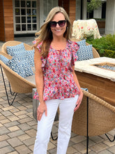 Floral Pink Multi Flutter Sleeve Top