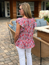 Floral Pink Multi Flutter Sleeve Top