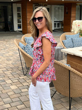 Floral Pink Multi Flutter Sleeve Top