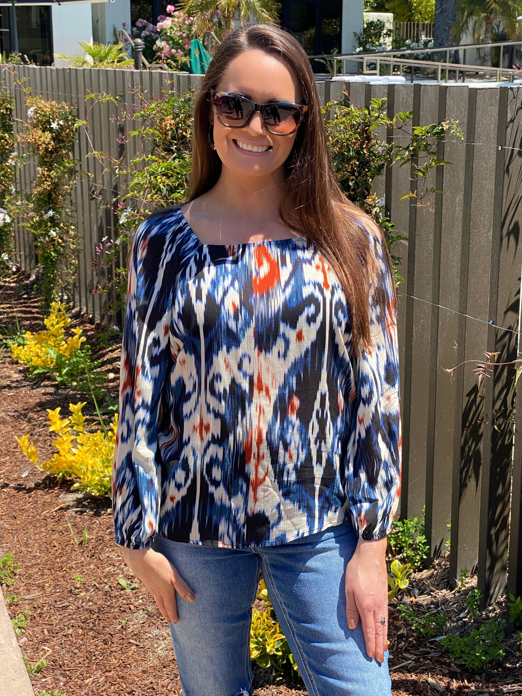 All Over Ikat Print Top